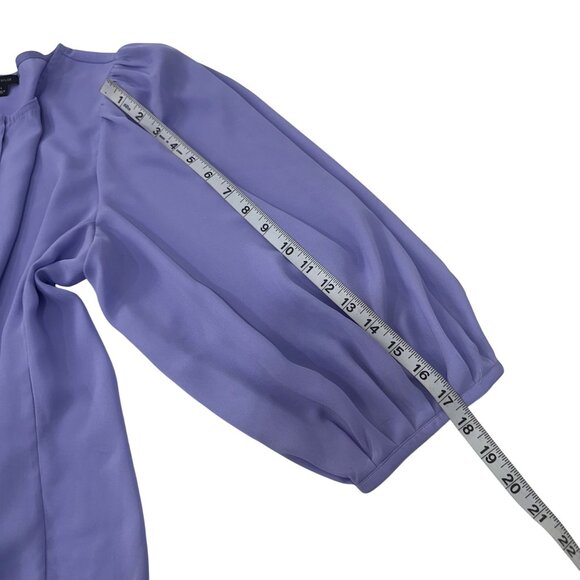 Ann Taylor Women Lavender Button-Front Blouse With Puff Sleeves Size L Polyester - Picture 7 of 12